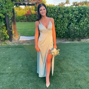 Lulu sage green strap dress with high slit